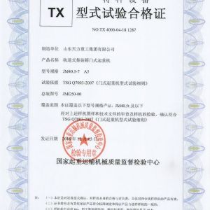 Rail type gantry crane test certificate